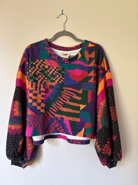 Farm Rio Multicolor Abstract Cropped Sweatshirt